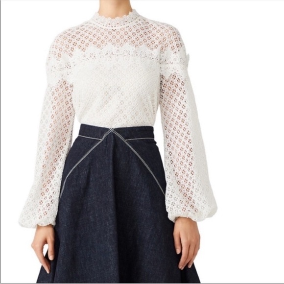 AMUR White Florence Lace Long Sleeve High Mock Neck Blouse - Picture 1 of 6